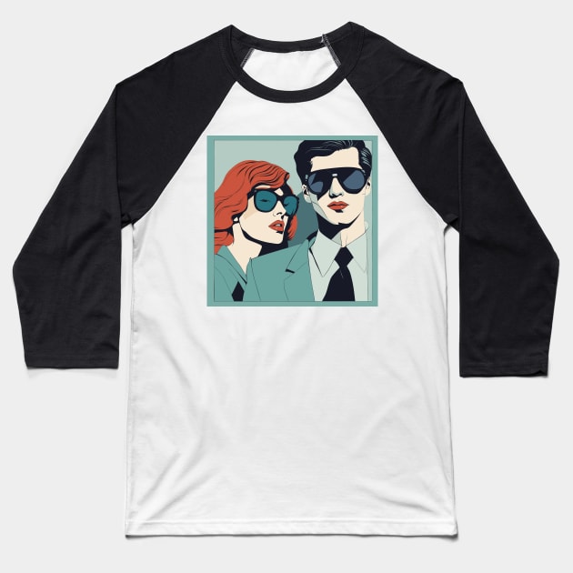 Sunnies Selfies Fashionable Frames Artful Couple Patrick Nagel Art Deco Baseball T-Shirt by di-age7